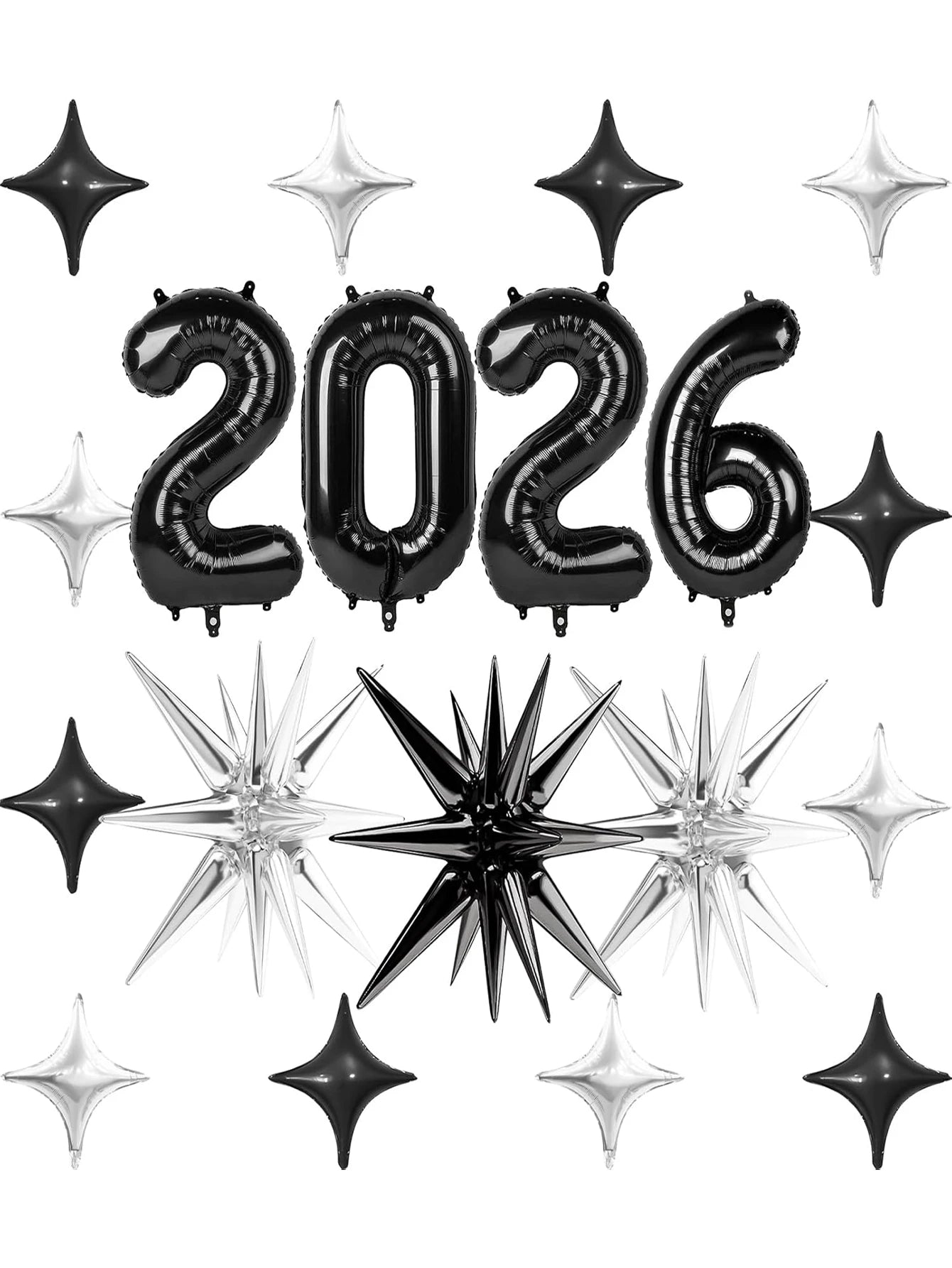 ✨ Srebrno-Czarny Zestaw Balonów – 19 elementów